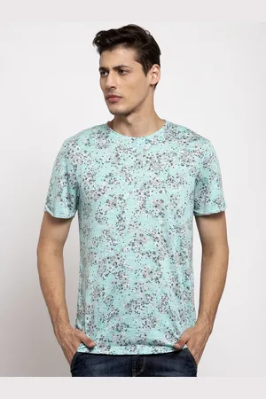 DOOR74 Men Green Printed Henley Neck T-shirt