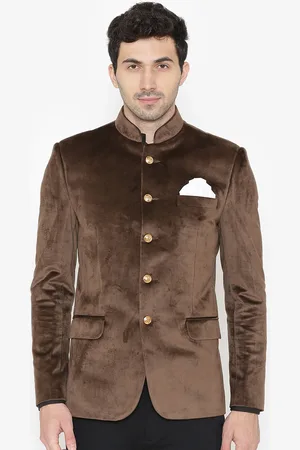Wintage Men Brown Solid Regular Fit Bandhgala Blazer