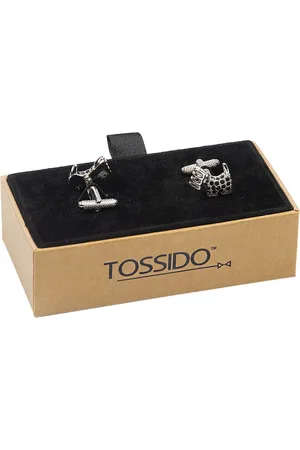 Tossido Men Silver-Toned & Black Textured Quirky Cufflinks