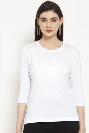 Friskers Women White Solid Round Neck T-shirt