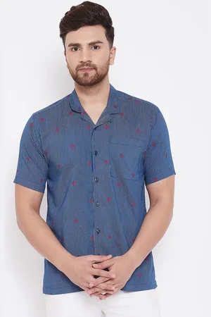 Even Men Blue & Red Slim Fit Striped Casual Shirt