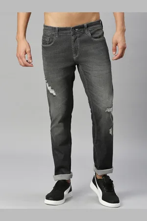 HARVARD Charcoal Men Slim Fit Low-Rise Mildly Distressed Light Fade Stretchable Jeans
