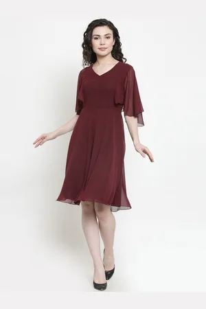 Color Cocktail Women Solid Maroon Fit and Flare Dress