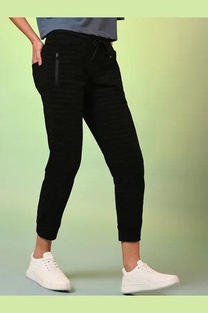 Campus Women Black & Grey Striped Cotton Joggers