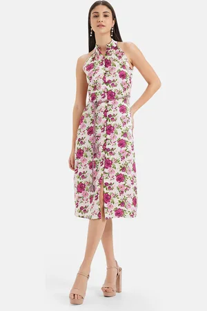 Kazo Floral Print Satin Fit & Flare Dress