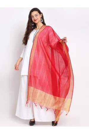 Aujjessa Red & Gold-Toned Striped Dupatta