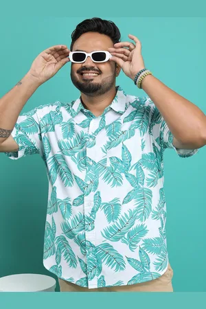 Highlander Plus Size Green Floral Printed Spread Collar Chest Pocket Cotton Casual Shirt