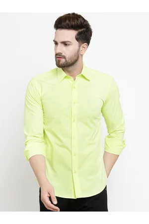Purple State Men Lime Green Slim Fit Solid Casual Shirt