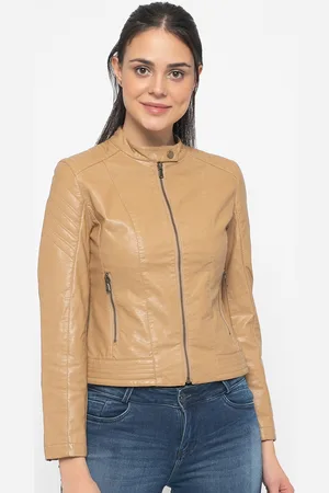 Gipsy Women Tan Solid Biker Jacket