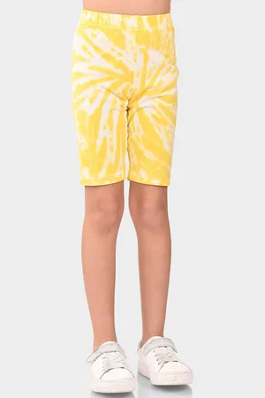 BONKIDS Girls Yellow Printed Skinny Fit High-Rise Shorts