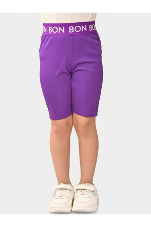 BONKIDS Girls Purple Skinny Fit High-Rise Sports Shorts