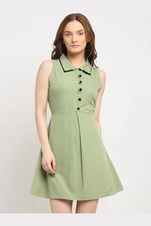 La Zoire Women Olive Green Crepe Handcrafted Shirt Dress