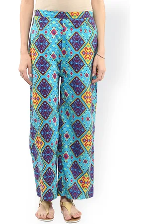 Pannkh Women Blue Printed Regular Fit Palazzo Trousers