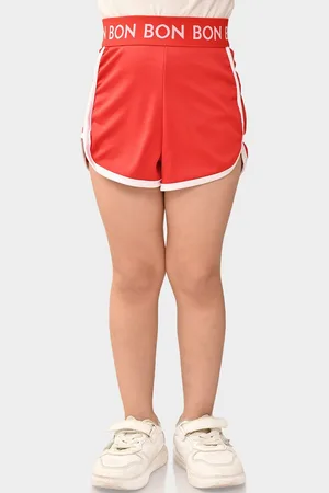 BONKIDS Girls Red Loose Fit Low-Rise Sports Shorts