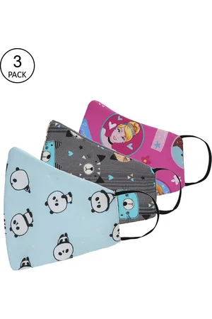 Tossido Unisex Kids Pack Of 3 Blue & Pink Printed 3-Ply Cotton Cloth Face Masks
