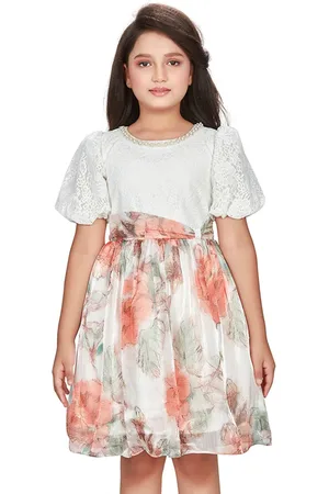 Peppermint Girls Floral Printed Puff Sleeve Fit & Flare Dress