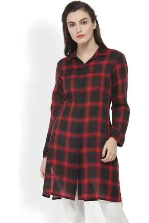 Gipsy Women Black & Red Regular Fit Checked Casual Shirt