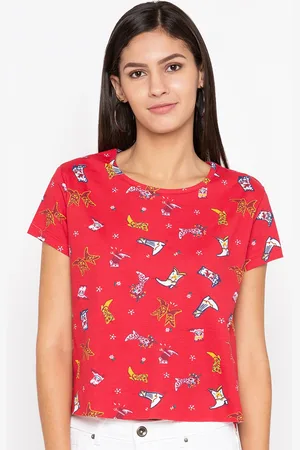 Globus Women Red Printed Round Neck T-shirt