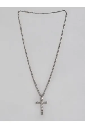 PARIS HAMILTON Men Silver-Plated Stainless Steel Cross Pendant with Chain