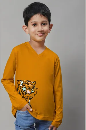 Friskers Boys Graphic Printed V-Neck Long Sleeve Cotton Slim Fit T-shirt