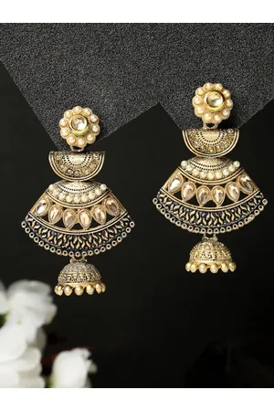 ADIVA Gold-Plated Kundan Studded Dome Shaped Jhumkas