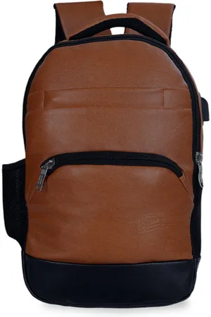 Leather World Unisex Brown & Black Solid Backpack