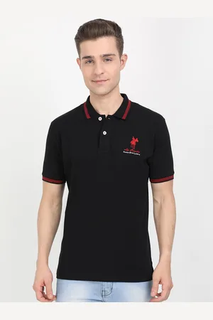 Masculino Latino Men Black Solid Polo Collar T-shirt