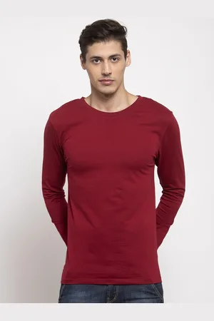 DOOR74 Men Maroon Solid Round Neck T-shirt