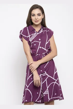 Purple State Women Purple & White Printed Fit and Flare Dress