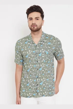 Even Men Olive Green Slim Fit Printed Casual Shirt