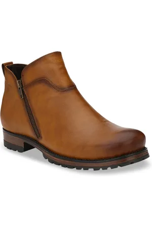 Delize Men Tan Solid Mid-Top Flat Boots