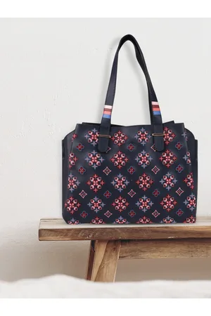 TEAL Navy Blue & Pink Embroidered Handheld Bag