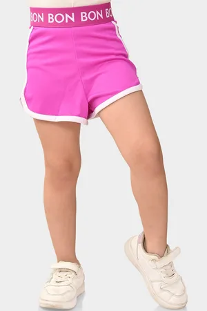 BONKIDS Girls Pink Loose Fit Low-Rise Sports Shorts