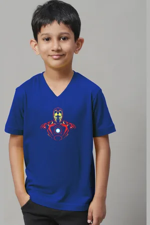 Friskers Boys Iron Man Printed V-Neck Slim Fit Pure Cotton T-shirt