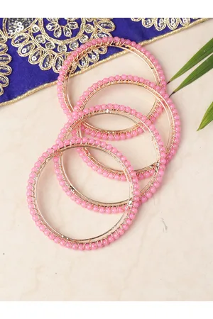 Priyaasi Women Set of 4 Pink Gold-Plated Beaded Handcrafted Bangles