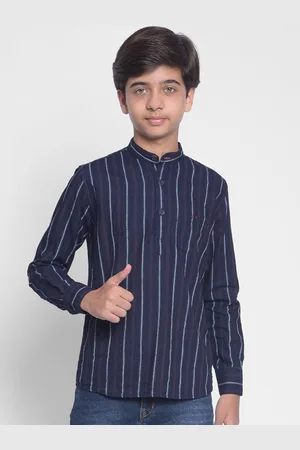 Crimsoune Club Boys Striped Mandarin Collar Pure Cotton Regular Kurta