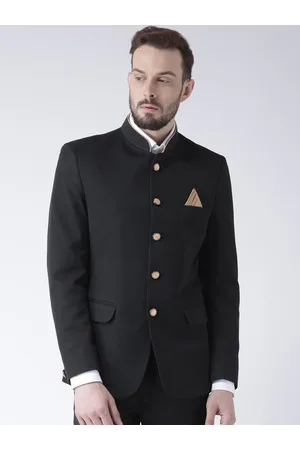 Hangup Men Black Solid Bandhgala Blazer