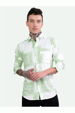 FRENCH CROWN Standard Ethnic Motifs Printed Spread Collar Long Sleeves Cotton Casual Shirt
