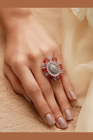 Priyaasi Silver-plated AD-studded Adjustable Cocktail Ring