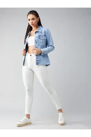 DOLCE CRUDO Women Blue Washed Denim Jacket