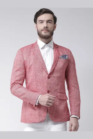 Hangup Men Red Self Design Regular Fit Single-Breasted Blazer