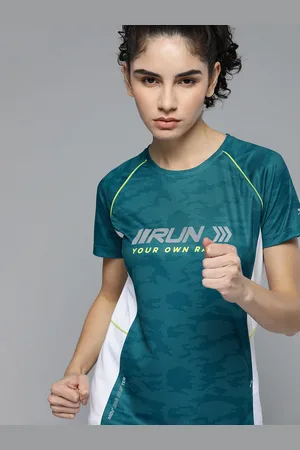 Slazenger Women Teal Green Running Camouflage Print Crew Neck Ultra-Dry T-shirt