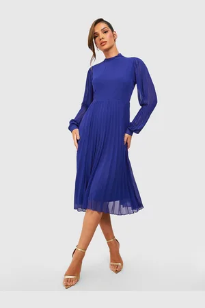 Boohoo Accordion Pleated A-Line Midi Dress