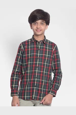 Crimsoune Club Boys Slim Fit Tartan Checked Pure Cotton Casual Shirt