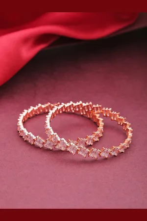 Priyaasi Women Set Of 2 Rose Gold-Plated White AD-Studded Handcrafted Bangles