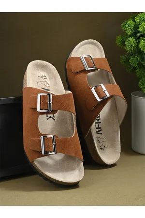 AfroJack Men Two Strap Leather Comfort Sandals With Buckles