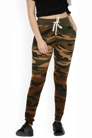 Campus Women Olive Green Camouflage Print Joggers
