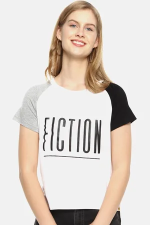 Campus White & Black Printed Pure Cotton Regular Top