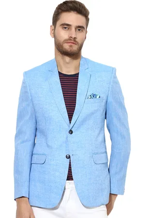 Hangup Men Blue Solid Single-Breasted Blazer