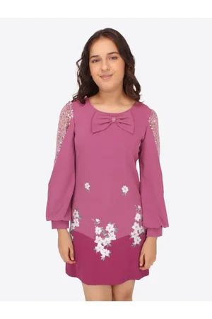 CUTECUMBER Girls Floral Printed Sequinned & Bow Georgette A-Line Dress
